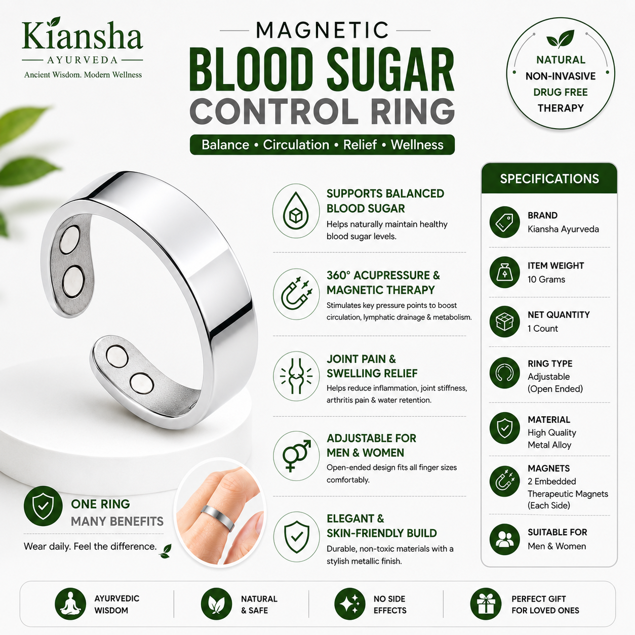Magnetic Blood Sugar Control Ring Rose Gold Adjustable Magnetic Therapy Ring for Daily Wellness Support