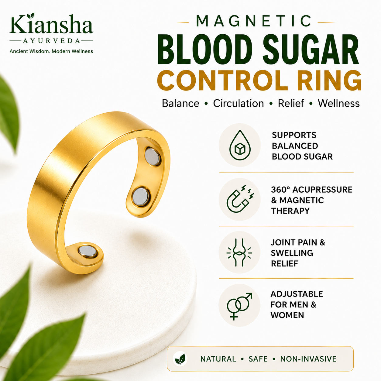 Adjustable Magnetic Wellness Ring for Men and Women, Rose Gold, Everyday Comfort and Style