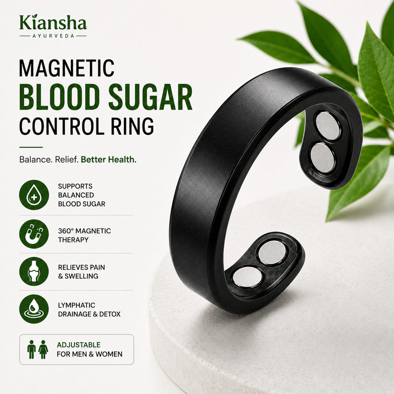 Adjustable Magnetic Wellness Ring for Men and Women, Gold Finish, Comfortable Everyday Wear