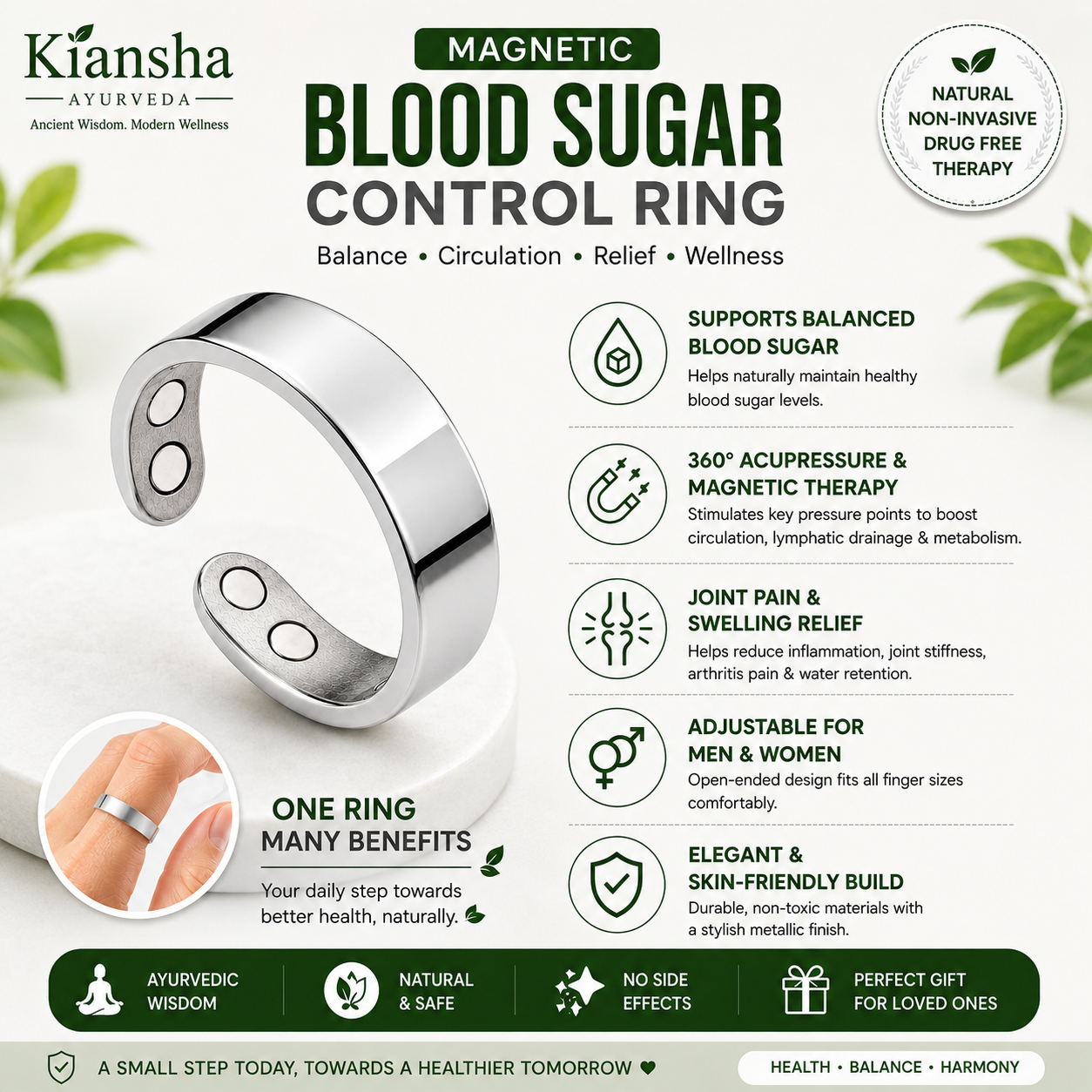 Adjustable Magnetic Wellness Ring for Men and Women, Rose Gold, Everyday Comfort and Style