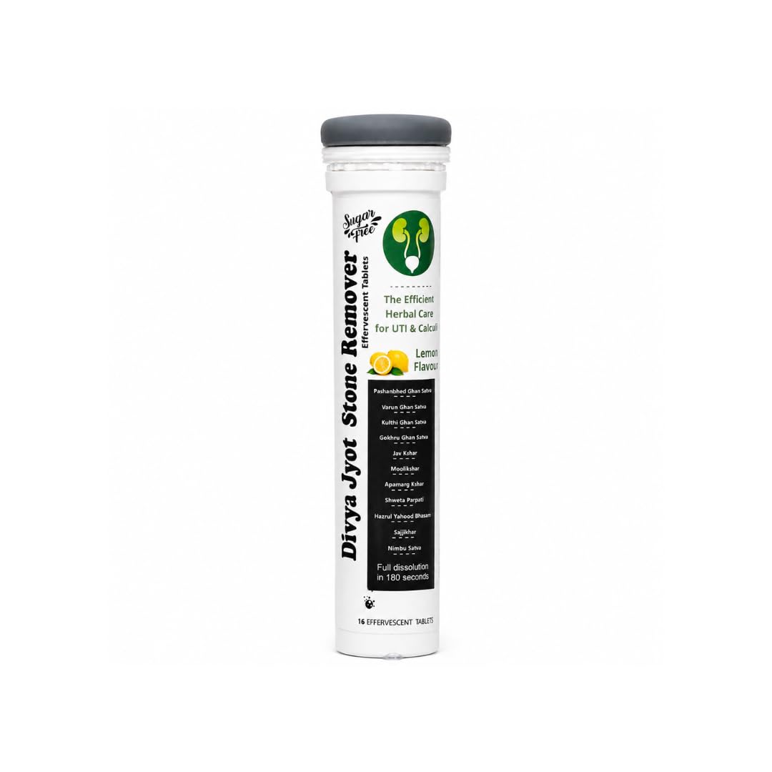 Divya Jyot Stone Remover (Sugar Free) Ayurvedic Lemon Effervescent Tablets for Urinary Wellness Support, 16 Tablets