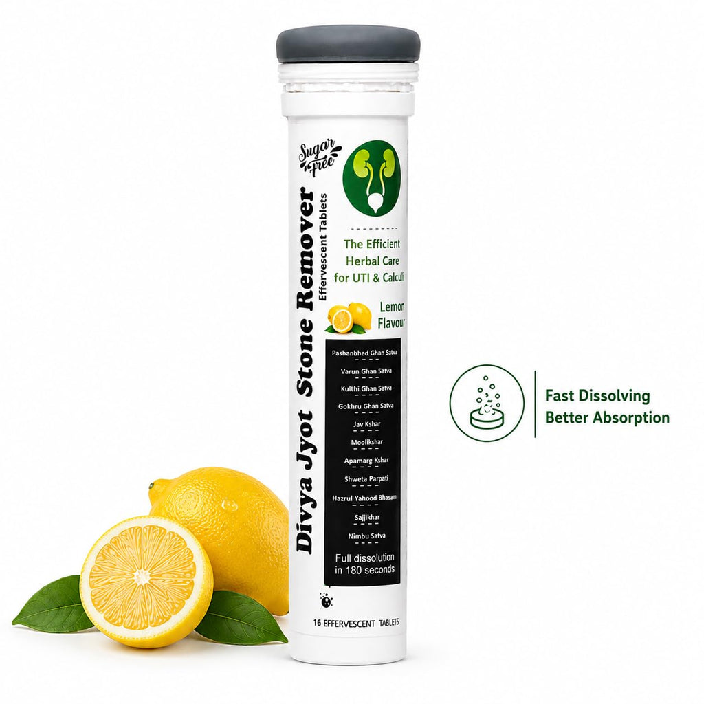 Divya Jyot Stone Remover (Sugar Free) Ayurvedic Lemon Effervescent Tablets for Urinary Wellness Support, 16 Tablets