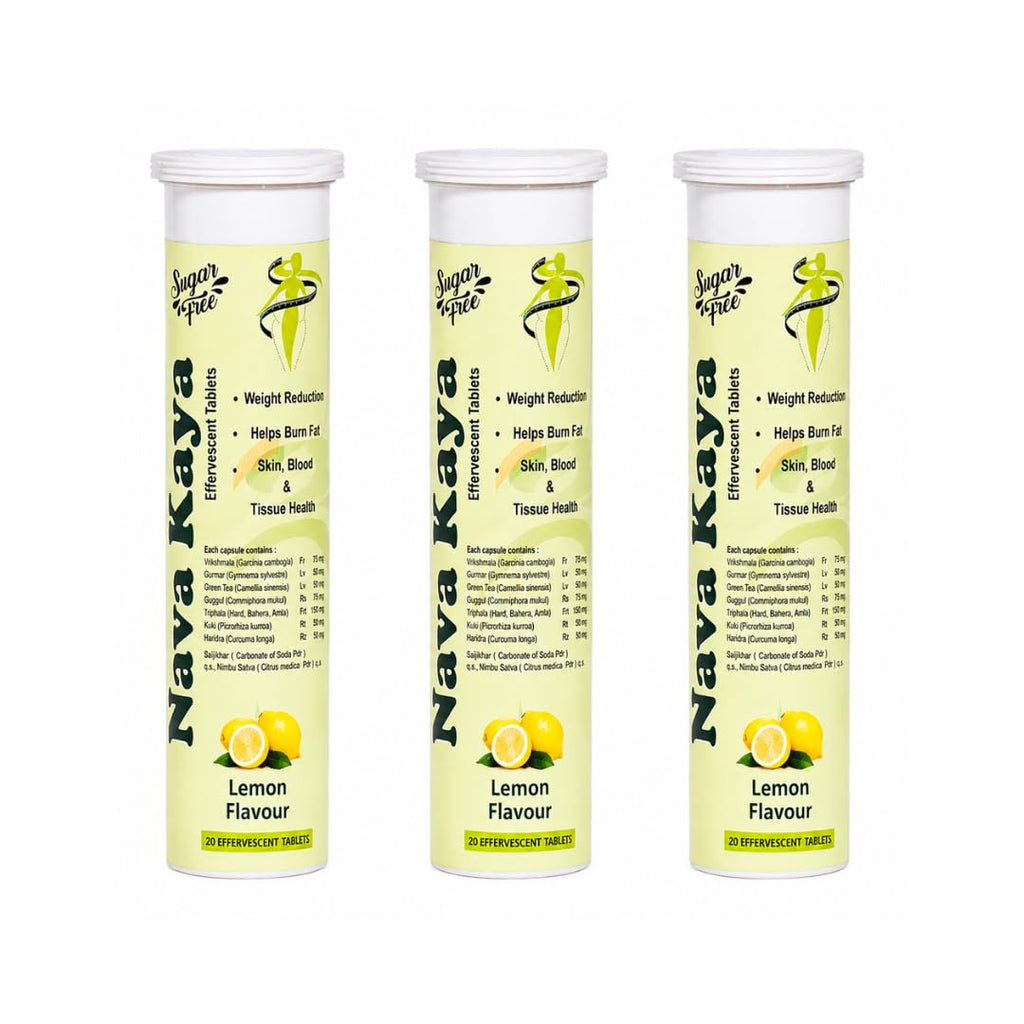 Naya Kaya Weight Loss (Sugar Free) Ayurvedic Lemon Effervescent Wellness Tablets Pack of 3 for Weight Management