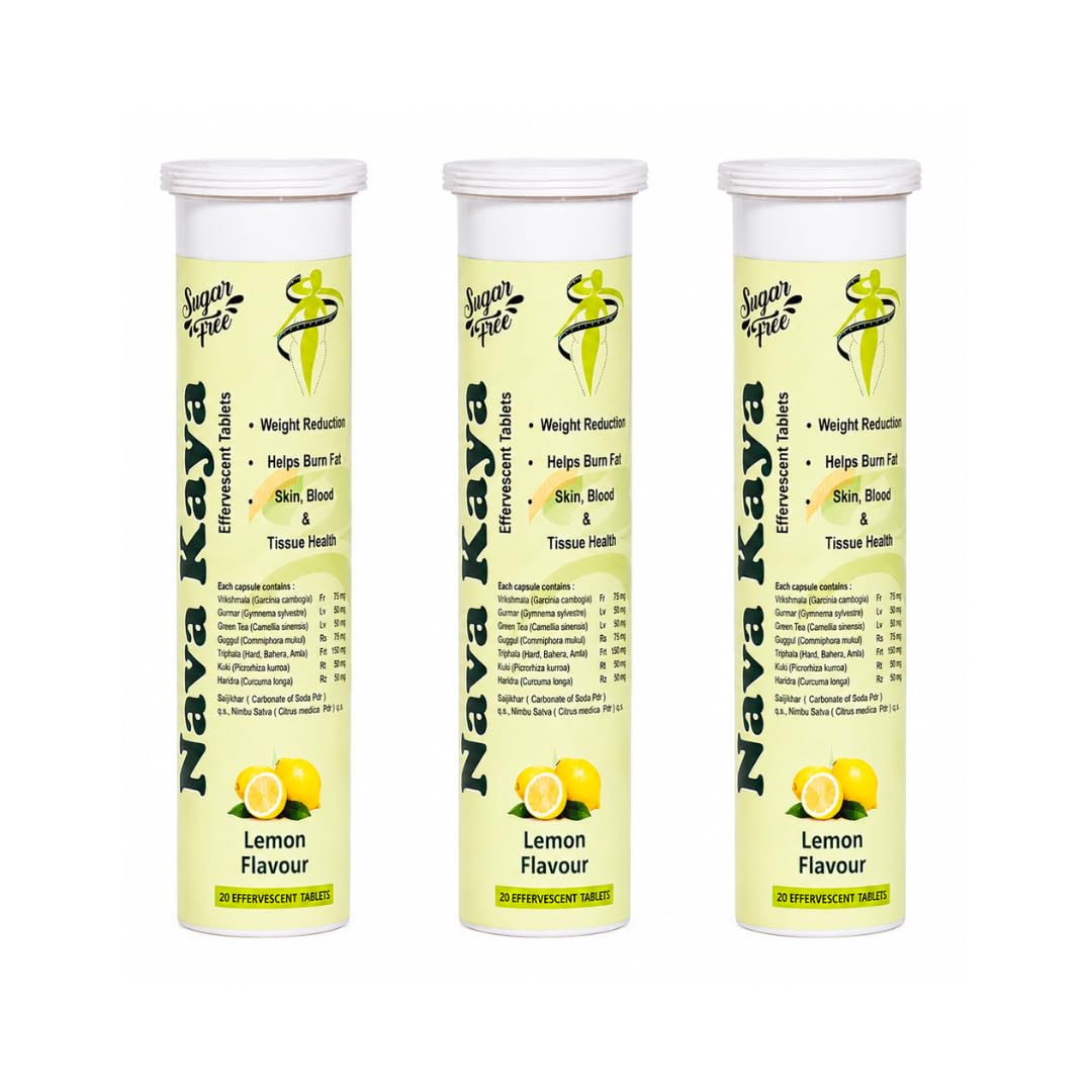 Naya Kaya Weight Loss (Sugar Free) Ayurvedic Lemon Effervescent Wellness Tablets Pack of 3 for Weight Management