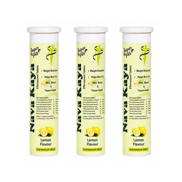 Naya Kaya Weight Loss (Sugar Free) Ayurvedic Lemon Effervescent Wellness Tablets Pack of 3 for Weight Management