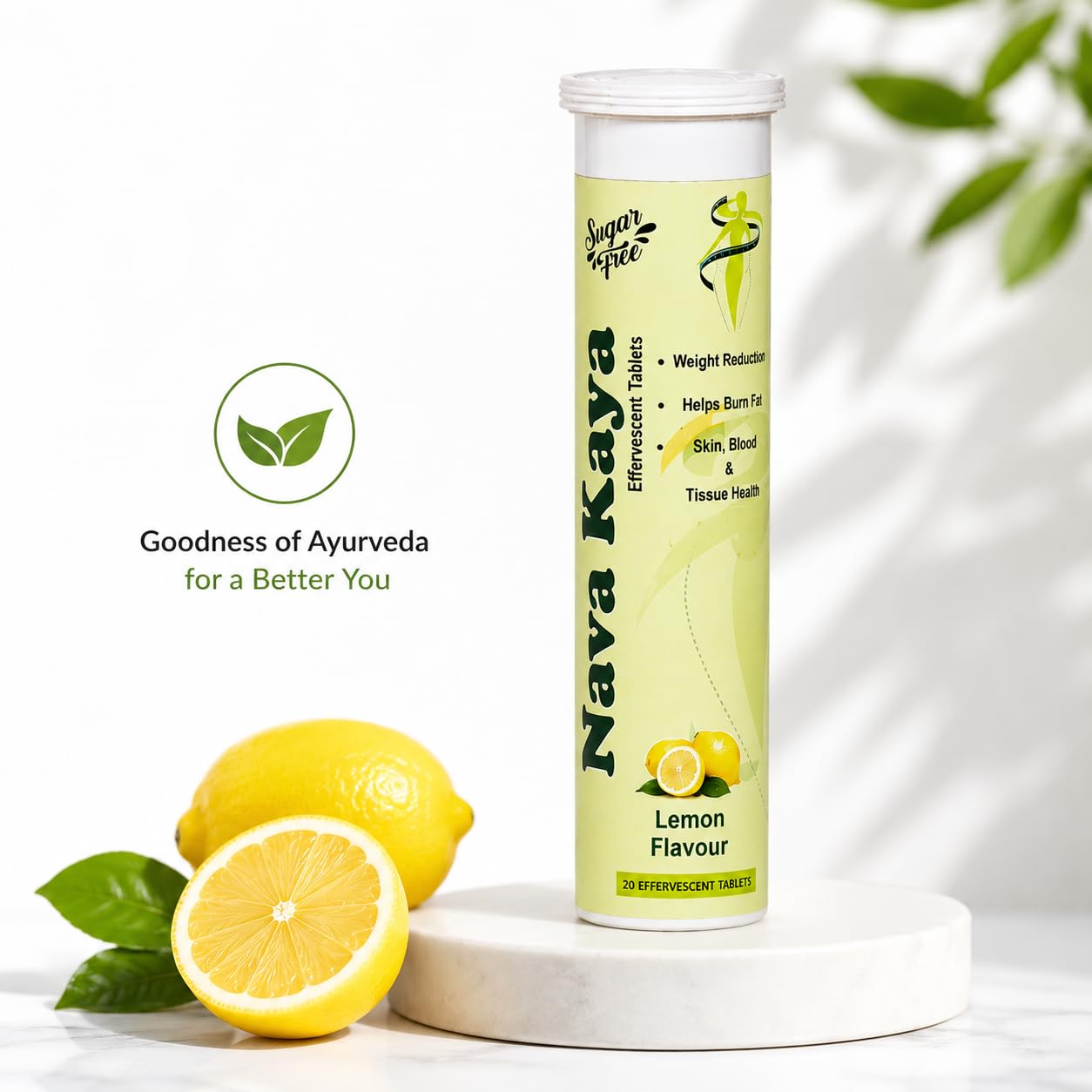 Naya Kaya Weight Loss (Sugar Free) Ayurvedic Lemon Effervescent Wellness Tablets Pack of 3 for Weight Management
