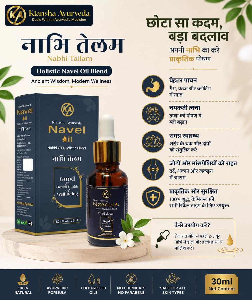 Nabhi Tailam Natural Navel Oil Blend for Daily Belly Button Care, Skin Nourishment and Wellness