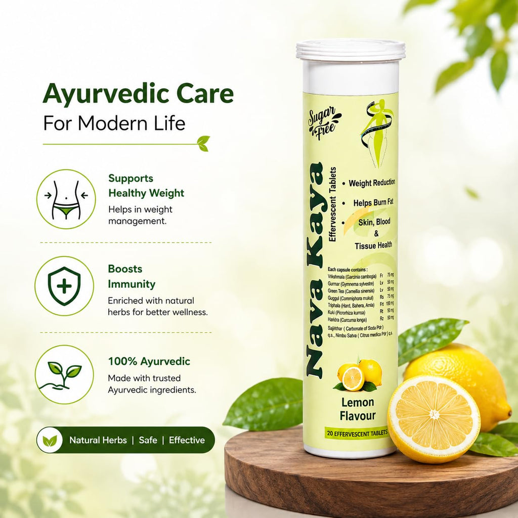 Naya Kaya Weight Loss (Sugar Free) Ayurvedic Lemon Effervescent Wellness Tablets Pack of 3 for Weight Management