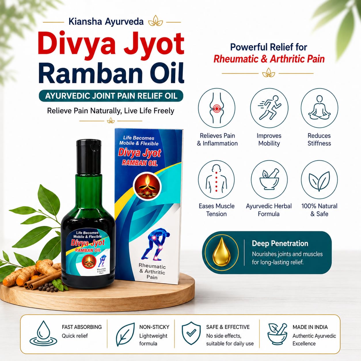 Divya Jyot Ramban Tel Ayurvedic Herbal Massage Oil for Joint and Body Comfort, 100ml
