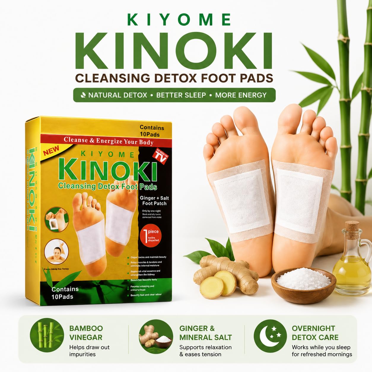 Cleansing Detox Foot Pads for Natural Overnight Detox — Buy 1 Get 1 Free, Pack of 10 Pads Each