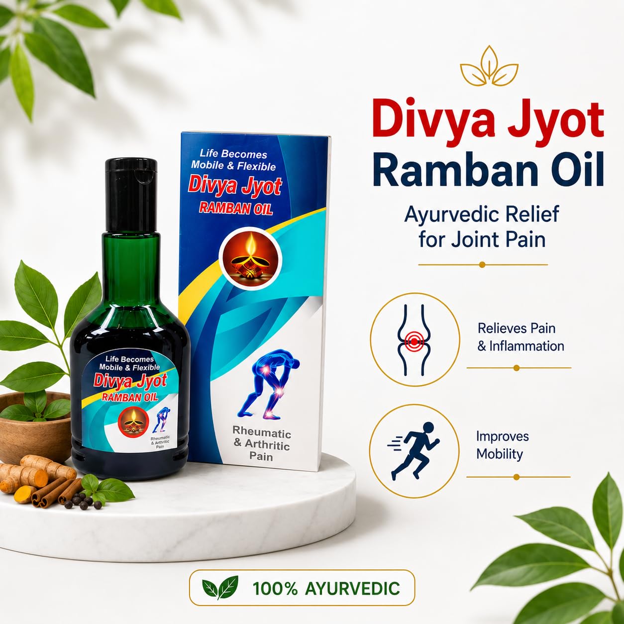 Divya Jyot Ramban Tel Ayurvedic Herbal Massage Oil for Joint and Body Comfort, 100ml